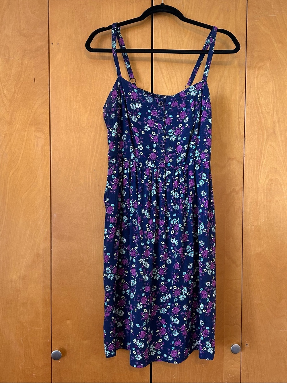 Torrid Navy Floral Sundress with Purple & Teal Blooms